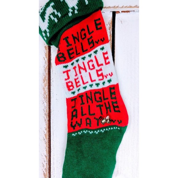 Vintage jungle bells woven knit Christmas stocking - Picture 2 of 3